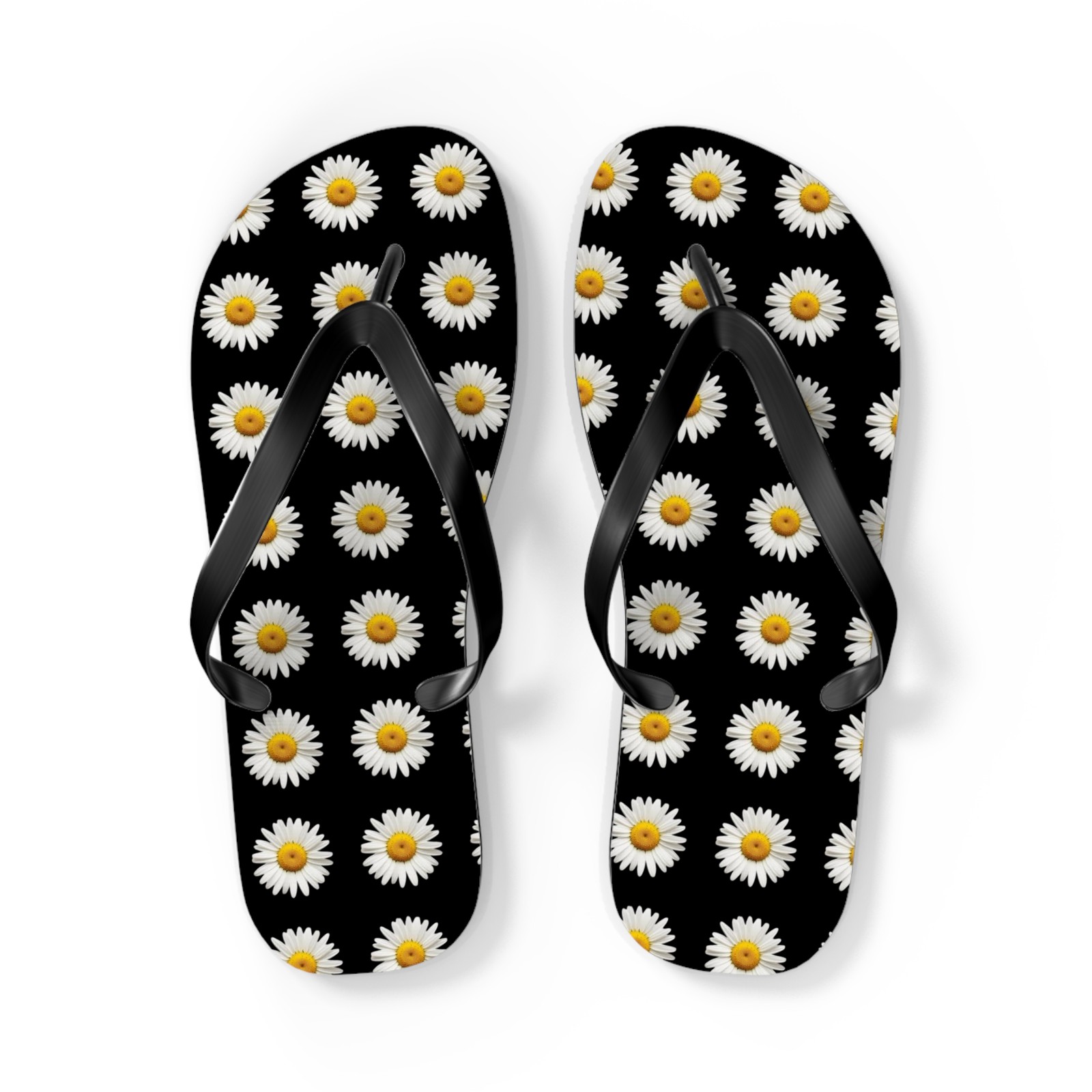 Daisies Print Flip Flops,Summer Sandals, Beachwear, Floral Footwear