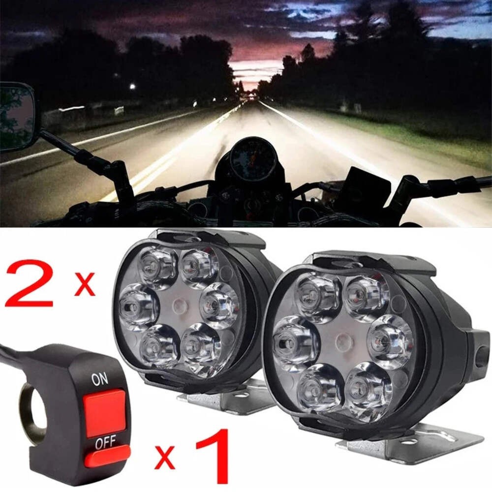 2pcs Universal 12V High Bright Motorcycle LED Headlight Auxiliary Spotlights