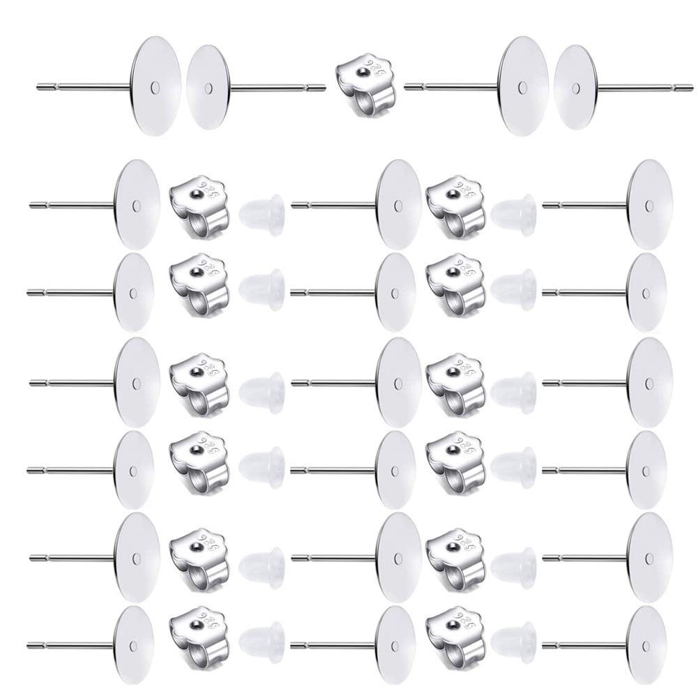 160 PCS 925 Sterling Silver Plated Earrings Posts Flat Pad silver