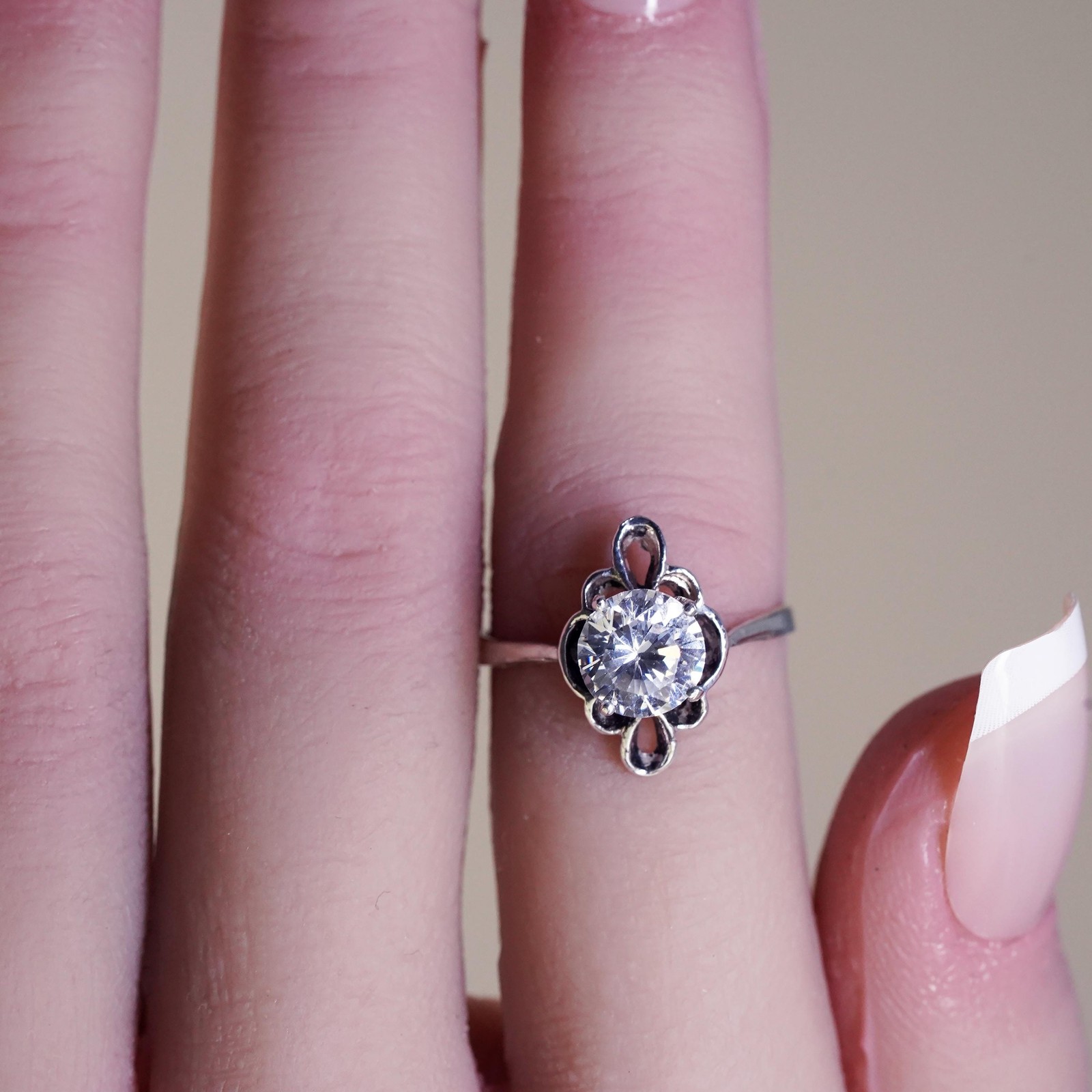 Size 5, vintage Sterling 925 silver Statement ring with cz
