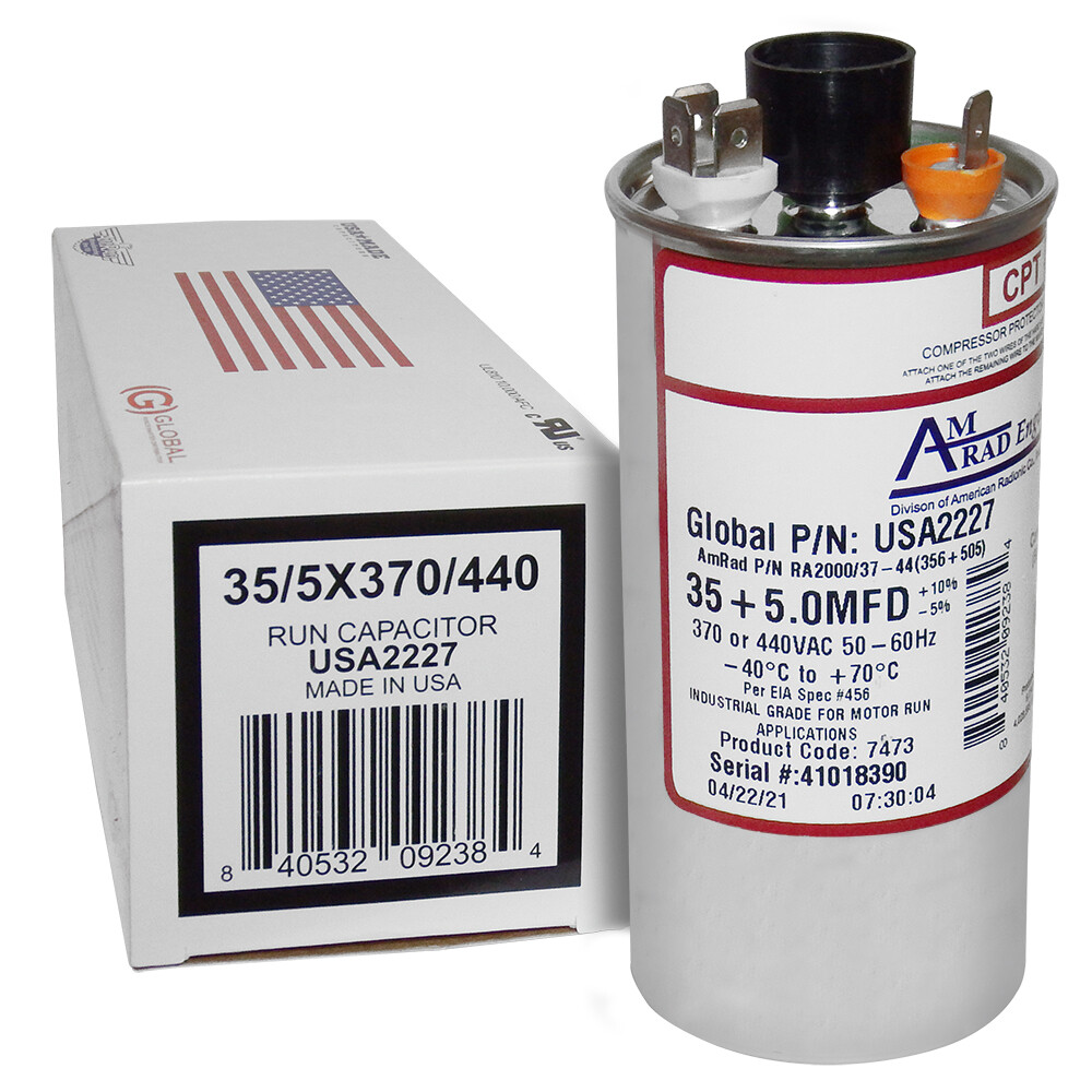35 + 5 uF MFD x 370 / 440 VAC Motor Run Capacitor AmRad USA2227 - Made in USA