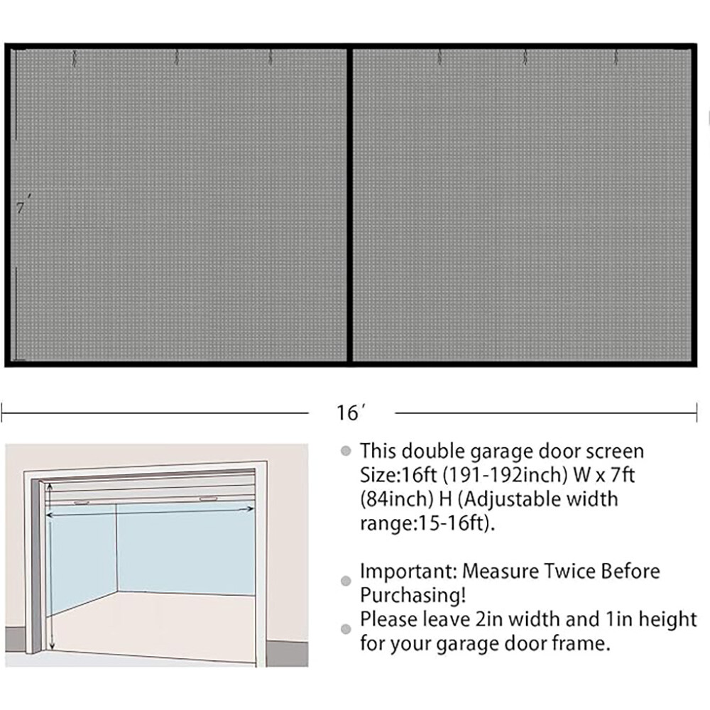 Heavy-Duty Magnetic 16x7 ft Garage Door Screen, Dual Car Access, Fiberglass Mesh