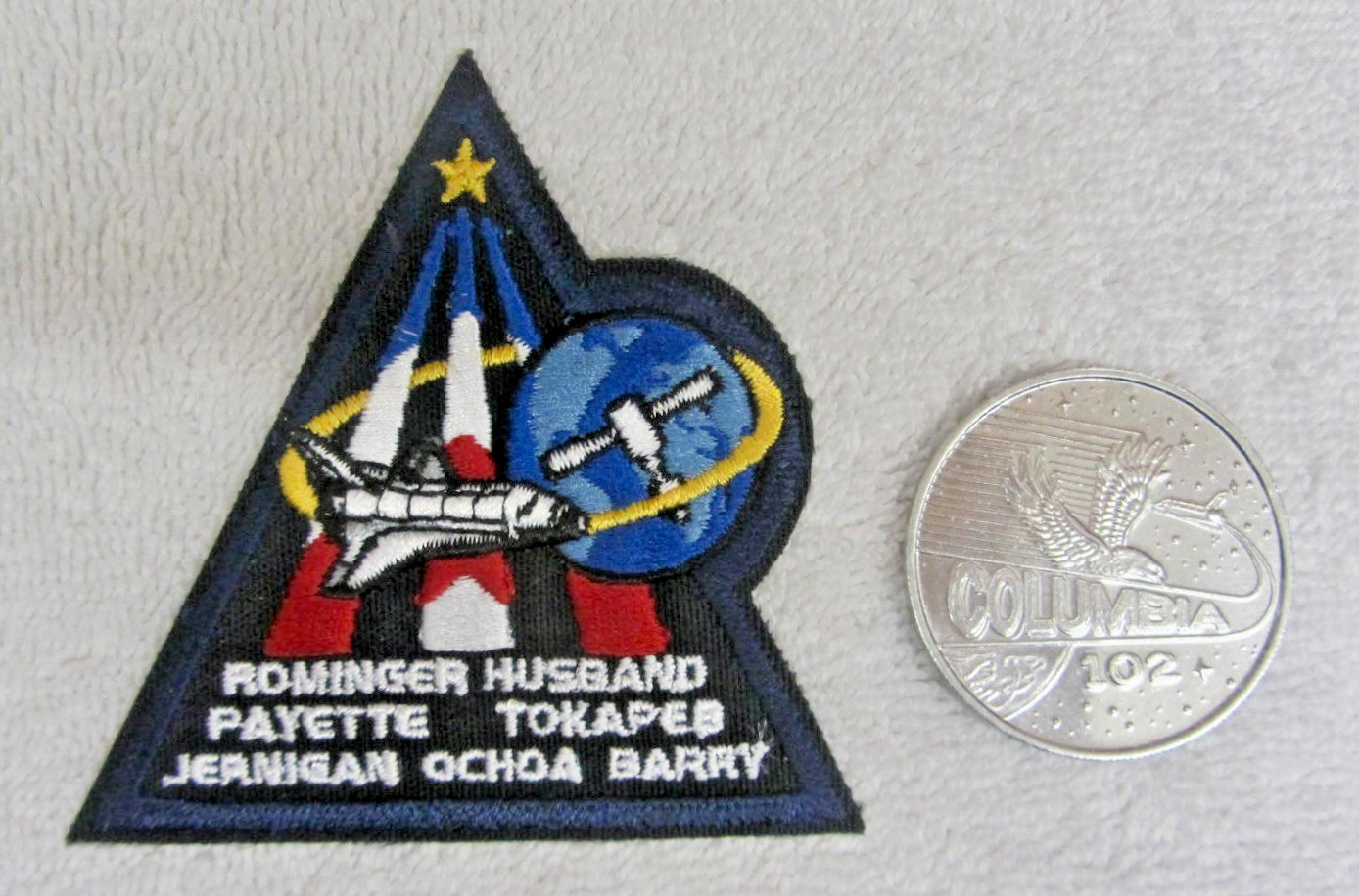 NASA SHUTTLE PATCH & COLUMBIA COIN 102 Rominger Husband Payette Tokaped Jernigan