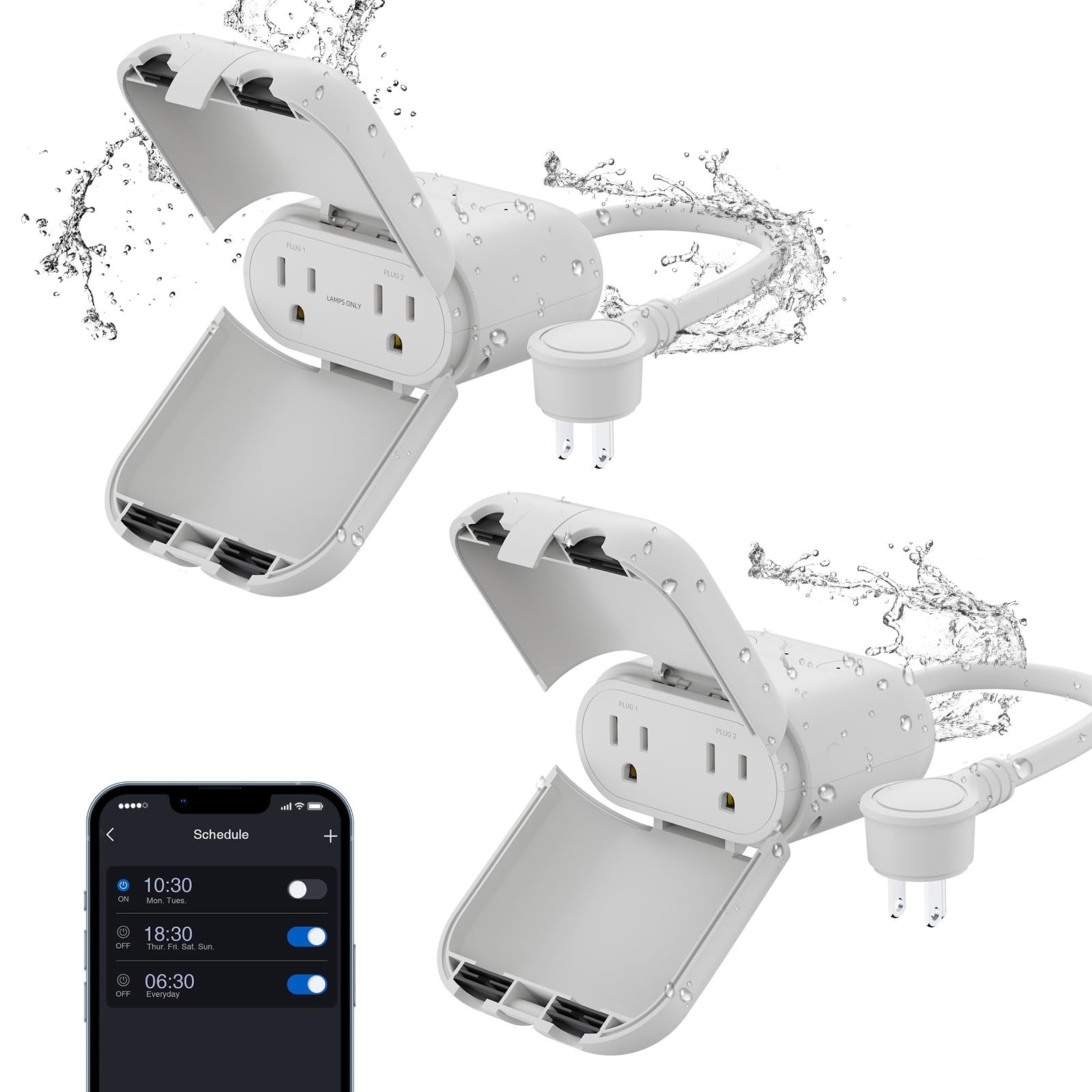 Outdoor Smart Plug Waterproof IP66, WiFi Dual Socket, Alexa & Google Assistant C