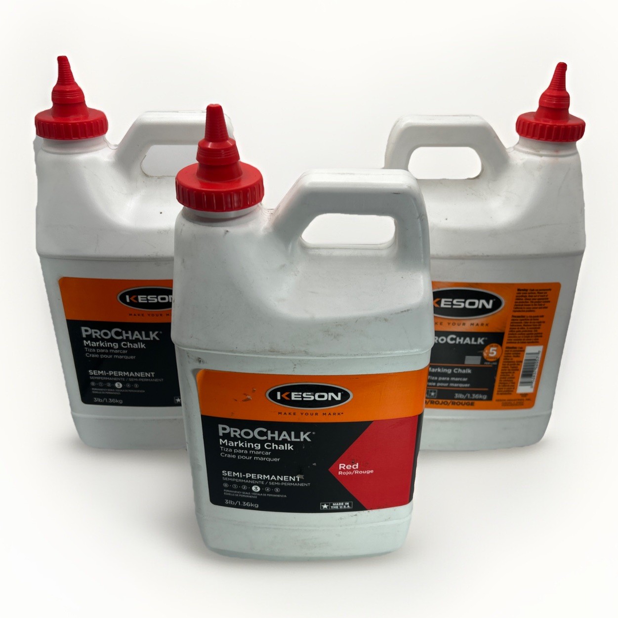 3 Keson 103R 3 lbs Ultrafine, Semi-Permanent, Water Resistant Marking Chalk, Red
