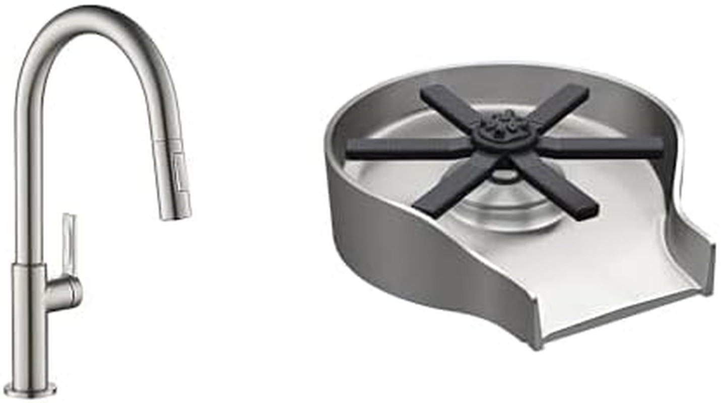 Oletto Pull Down Kitchen Faucet & Cleanmate Glass Rinser in Spot-Free Steel