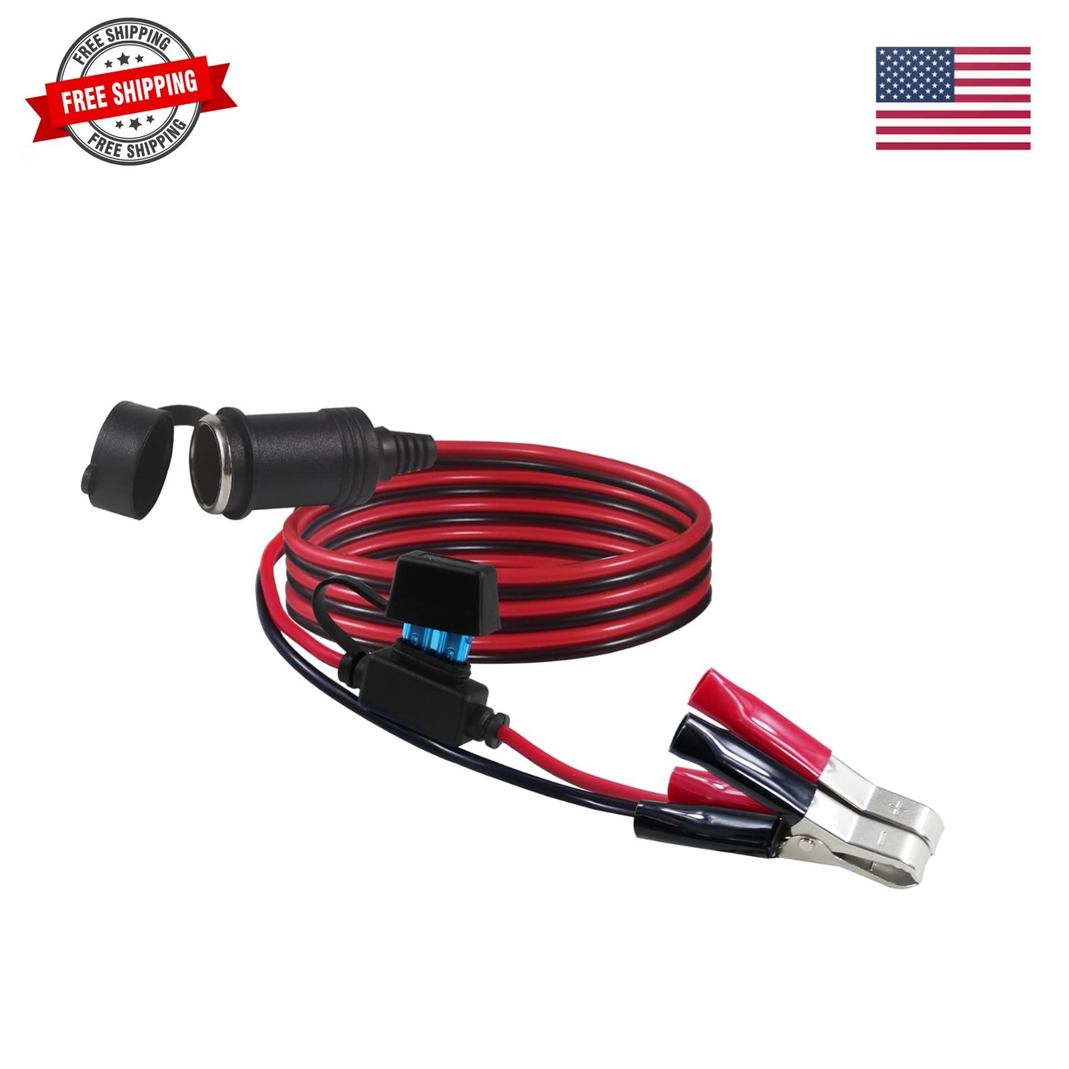 Cigarette Lighter Socket with Battery Alligator Clip - 3FT 12v Car Cigarette ...