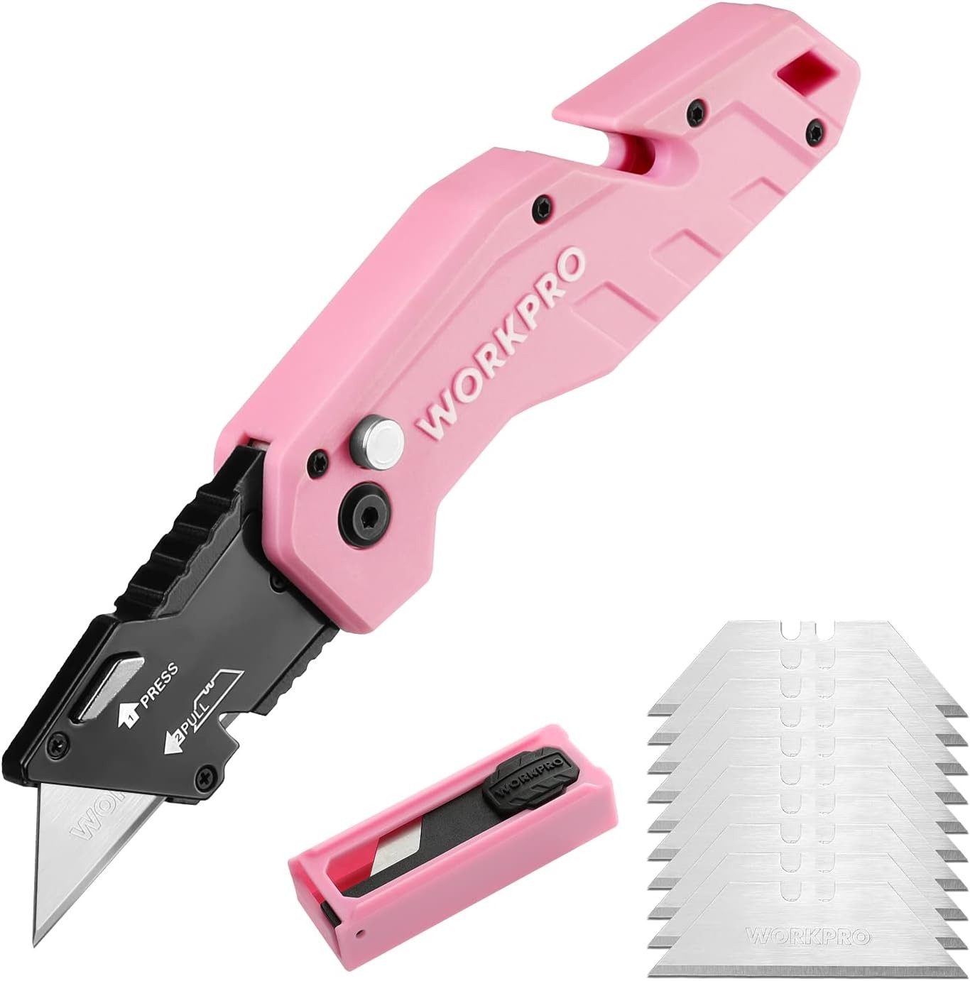 WORKPRO Folding Utility Knife 10 Extra Blade Razor Knife Quick Change Box Cutter