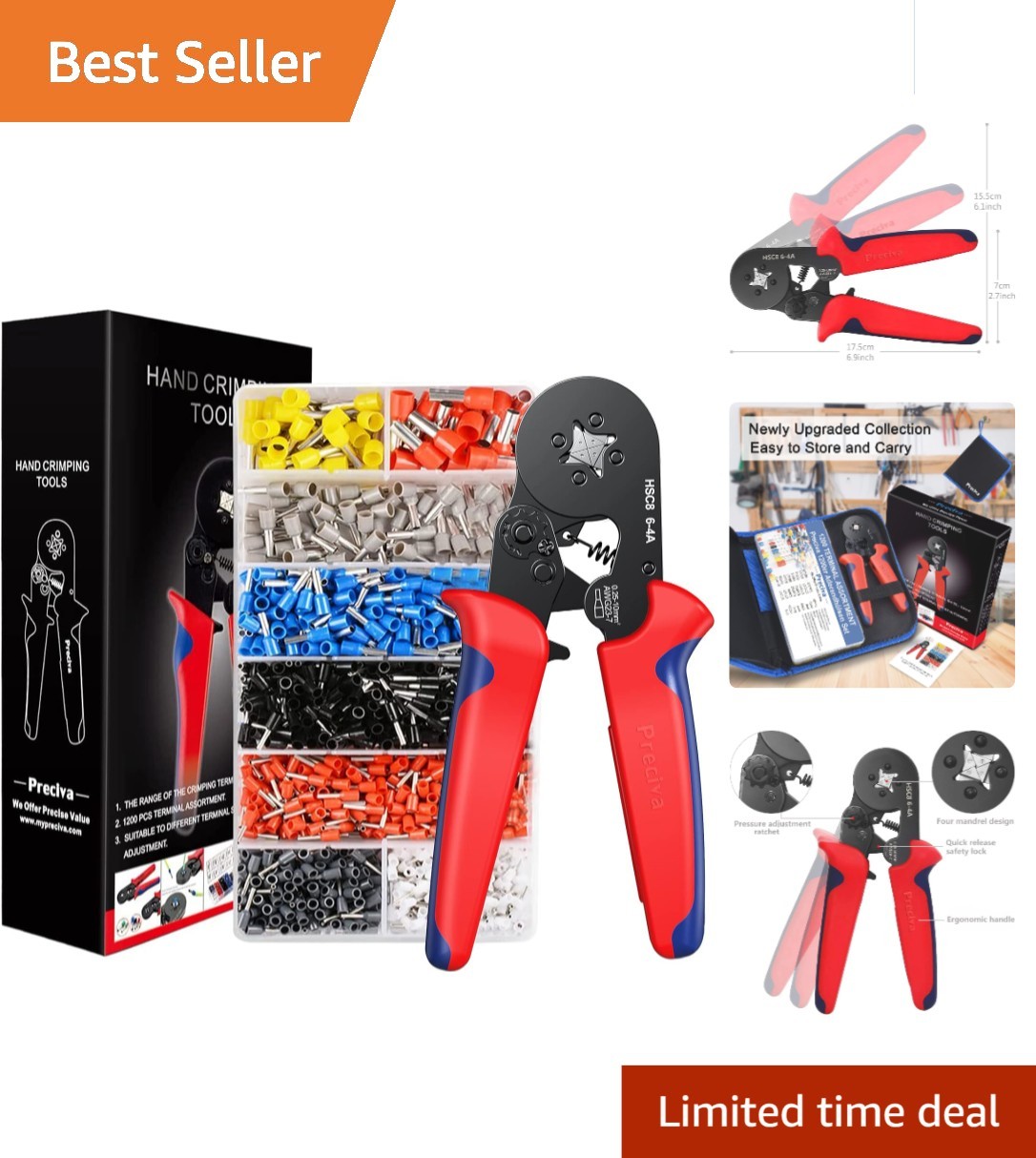 Ferrule Crimping Tool Kit: Self-Adjustable with 1200 Brass Wire Connectors