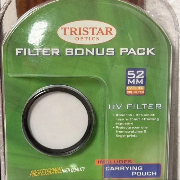 Two Tristar Optics Filter Bonus Pack 52mm (UV Filter, Polarizer Filter, Pouch)