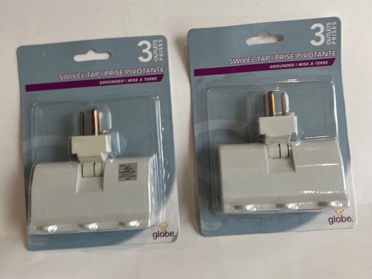 3 Outlet Lateral Swivel Grounded Wall Adapter Tap Globe Lot of 2 NIB New