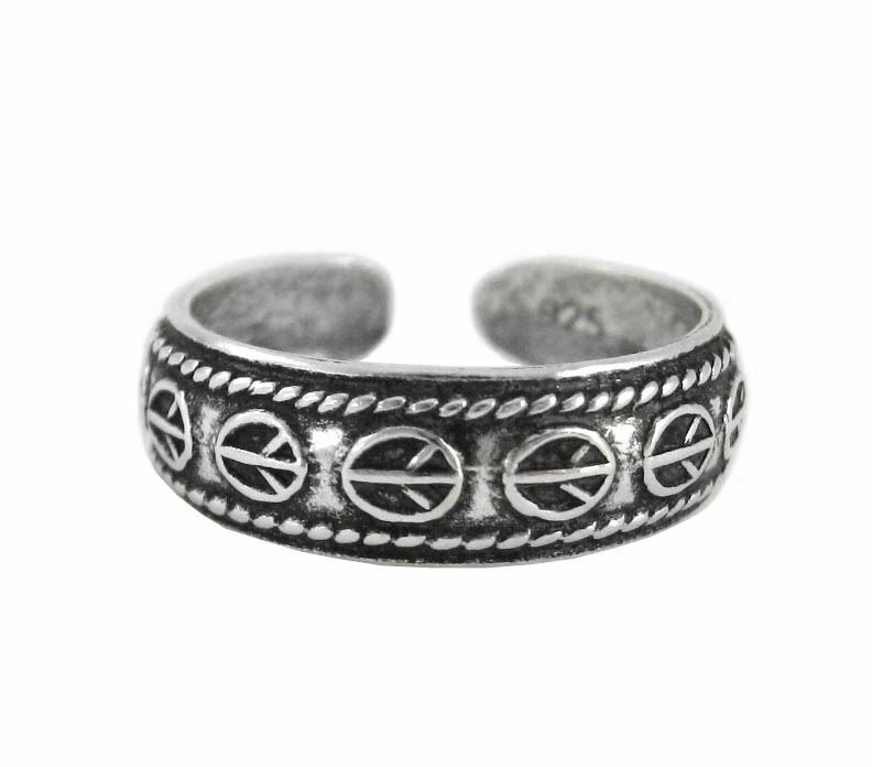 Sterling Silver Peace Signs Band Adjustable Toe Ring