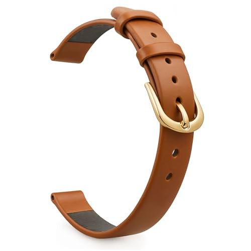 Women Light Brown Smooth Italian Calfskin Watch 6mm Light brown & Gold Buckle