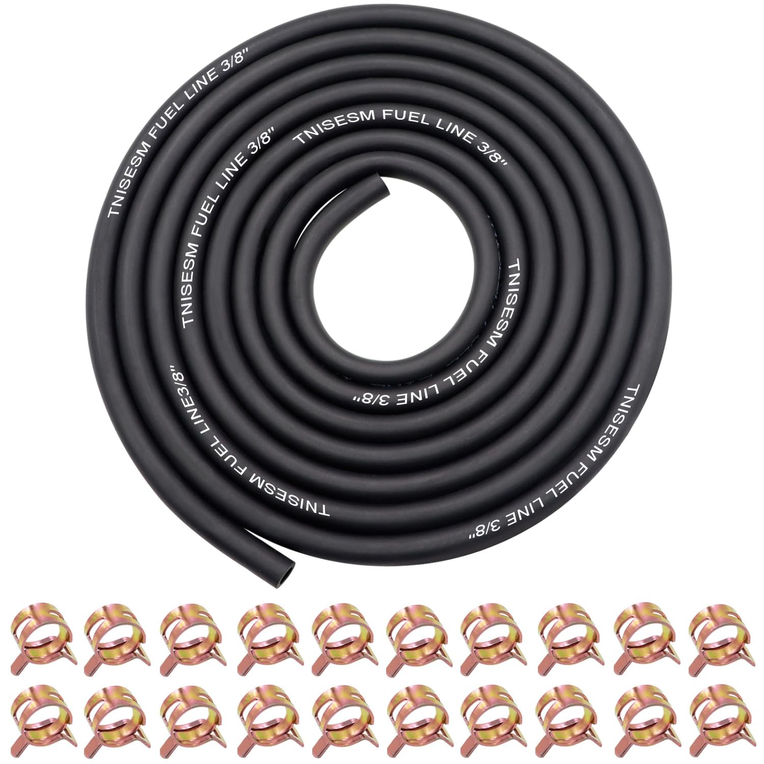 Tnisesm 6.6ft 3/8 Inch Fuel Line Hose with 20 Clamps, Rubber Fuel Line for La...