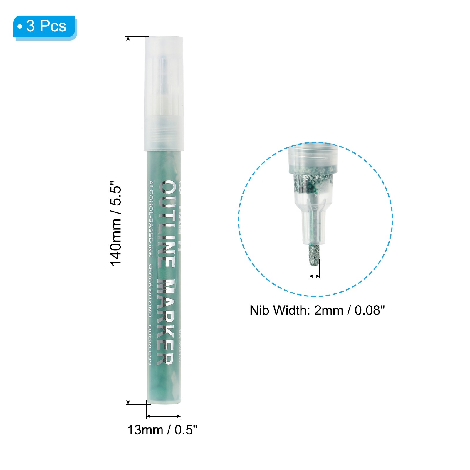 Metallic Marker Pens 3 Pack Paint Pens Medium Point Colored Markers, Green
