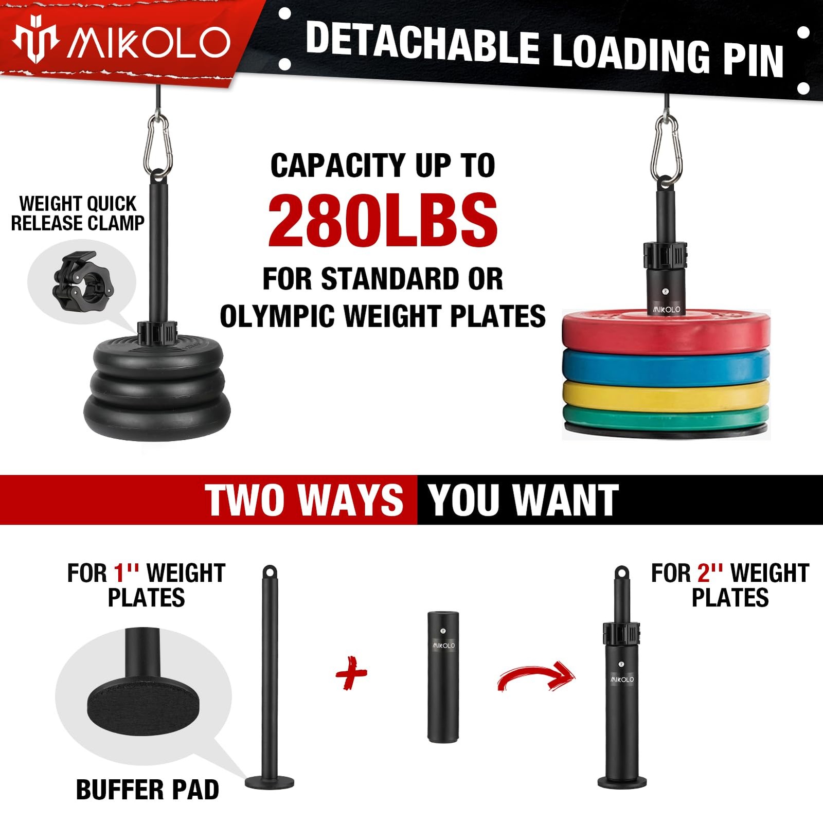 Mikolo Fitness LAT and Lift Pulley System, Dual Cable Large, Black