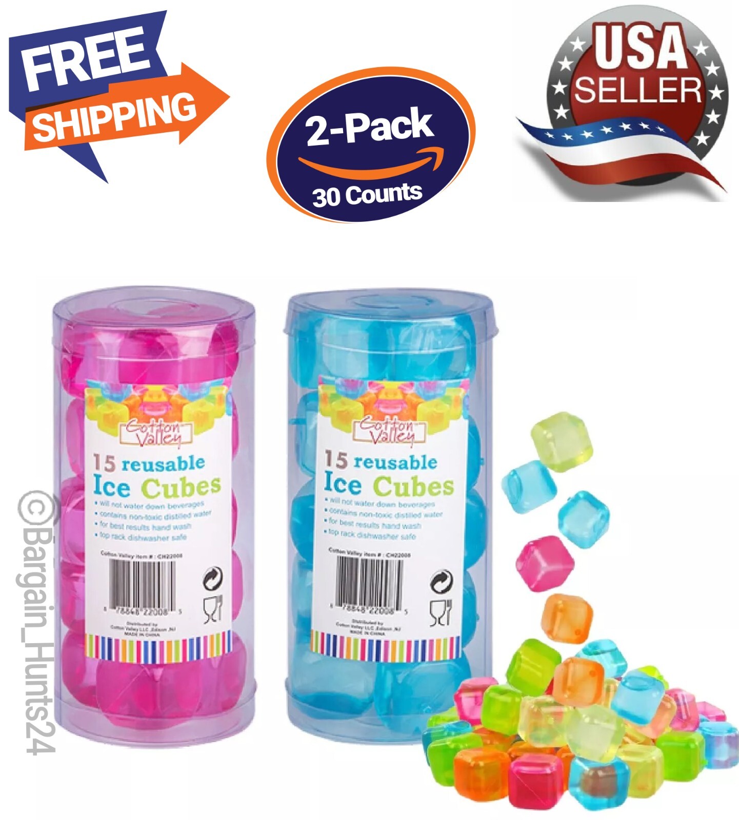 30 Counts Plastic Reusable Ice Cubes Coolers Refreeze BPA FREE (Pack of 2) - New