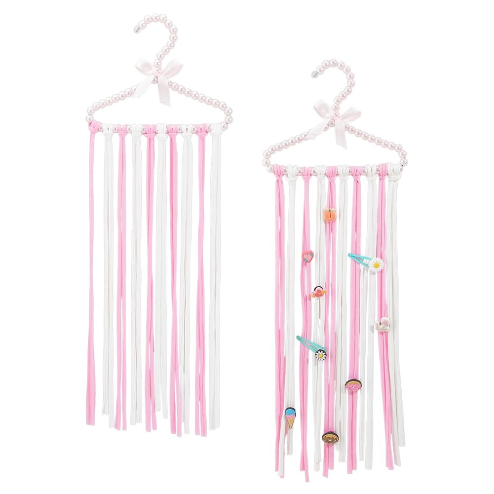 2PCS Long Bow Holder Pink Pearl Beaded Hanger Hair Bow Organizer Hair Organiz...