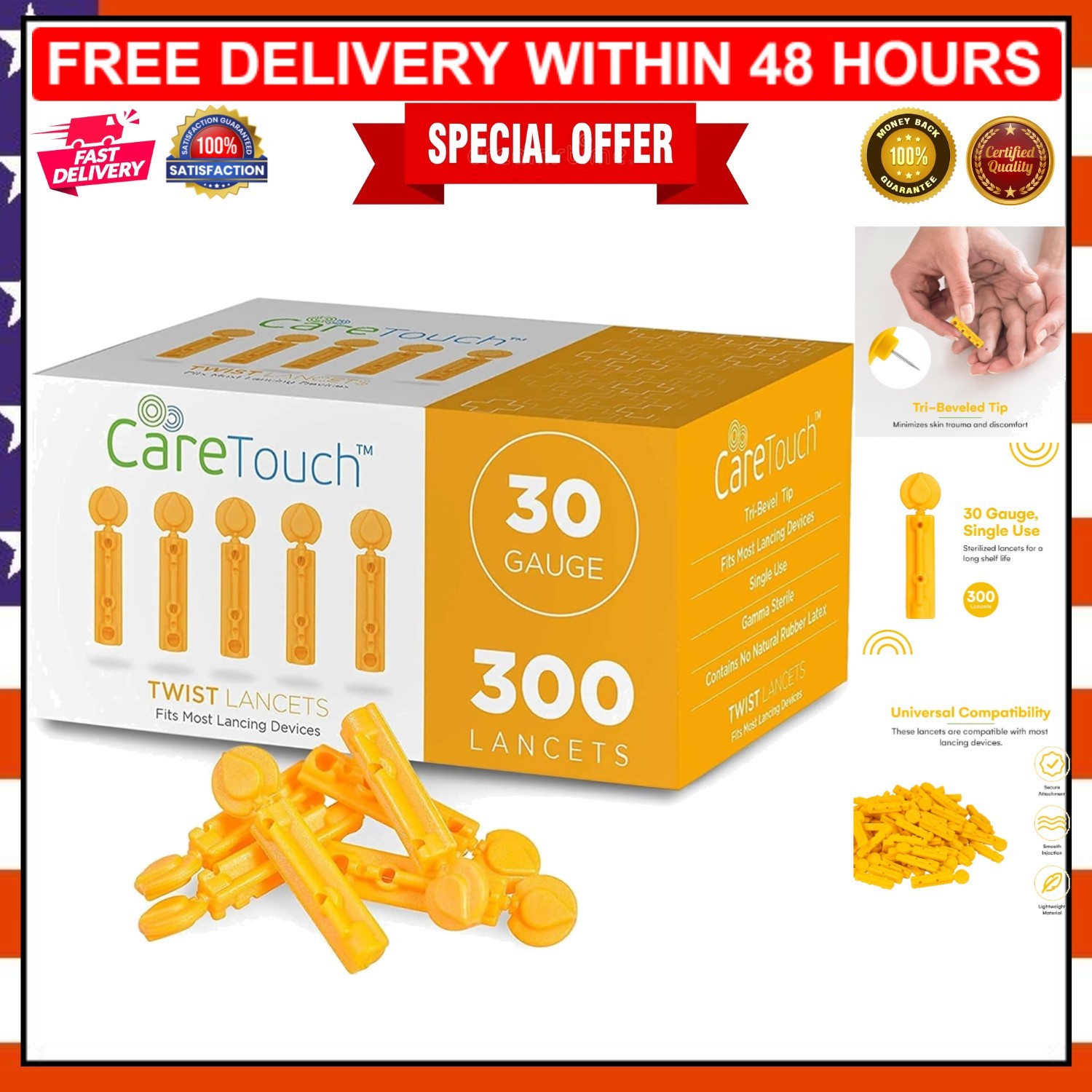 30 Gauge Blood Testing Lancets - 300 Count for Glucose Monitoring