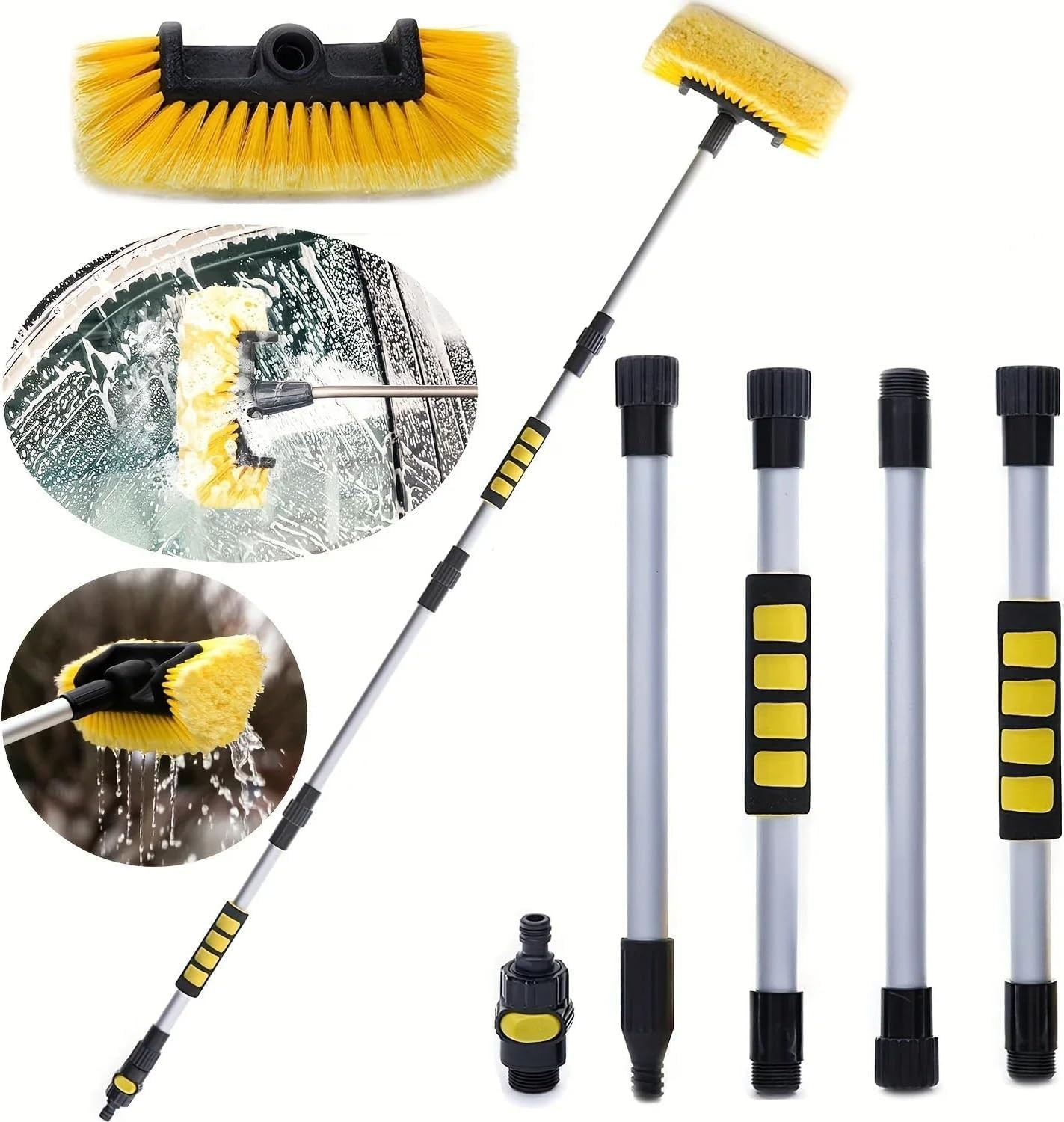 62" Car Wash Brush Long Handle Soft Bristle Water Hose Attachment Truck RV SUV