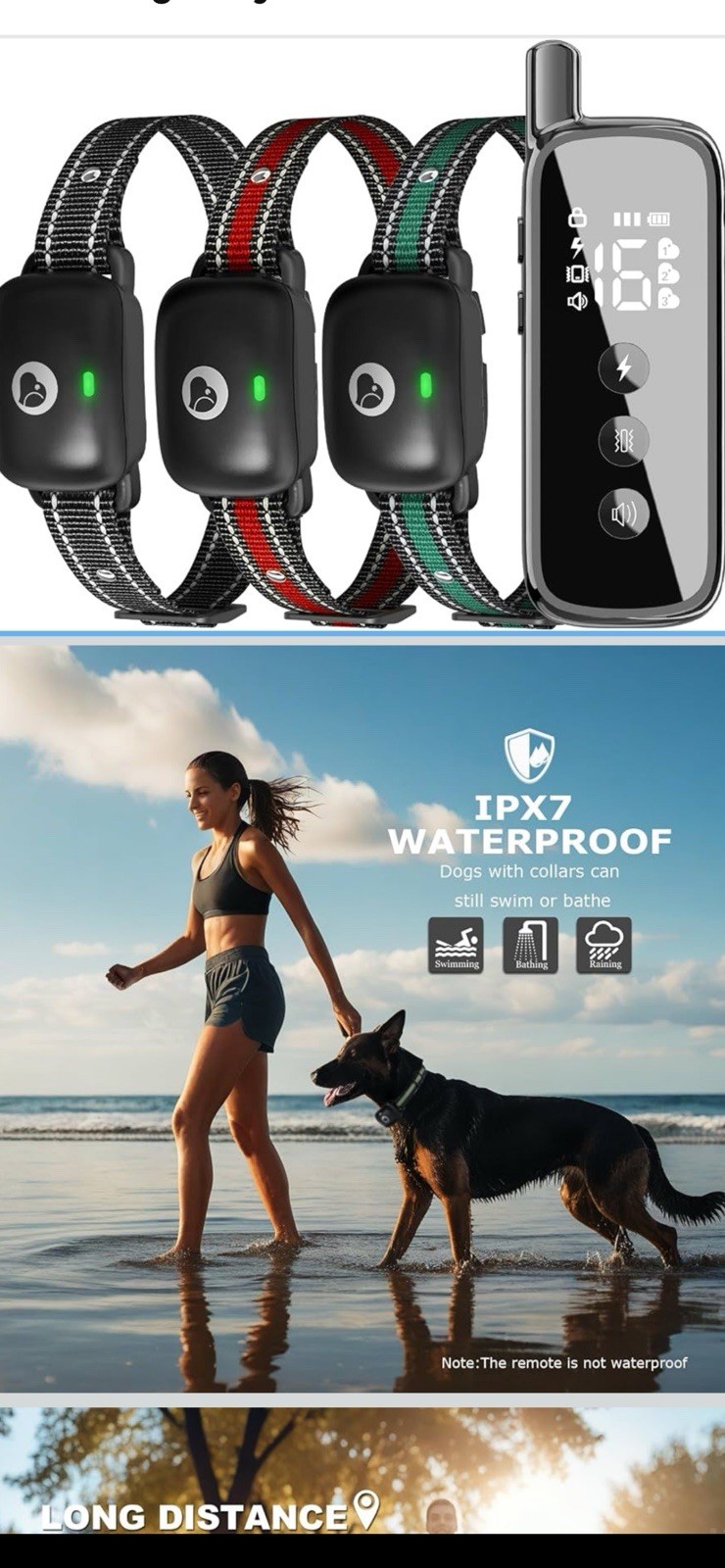 Rechargeable Waterproof Dog Training Collar for 3 Dogs, Remote Beep Vibration Sh