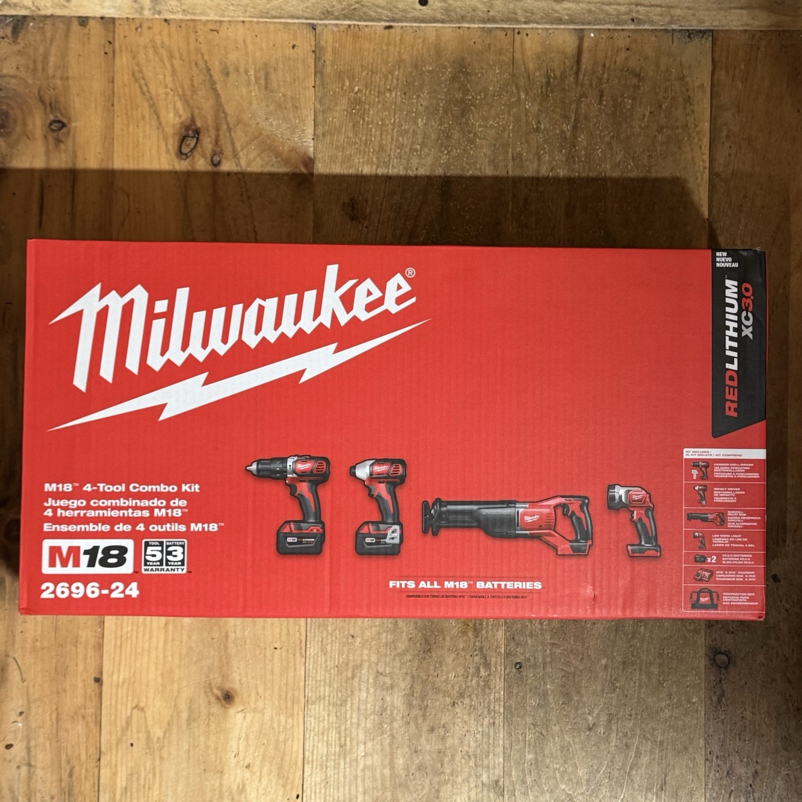 Milwaukee M18 Cordless Combo 4 Tool Kit 2696-24 Hammer Drill Sawzall Impact NEW