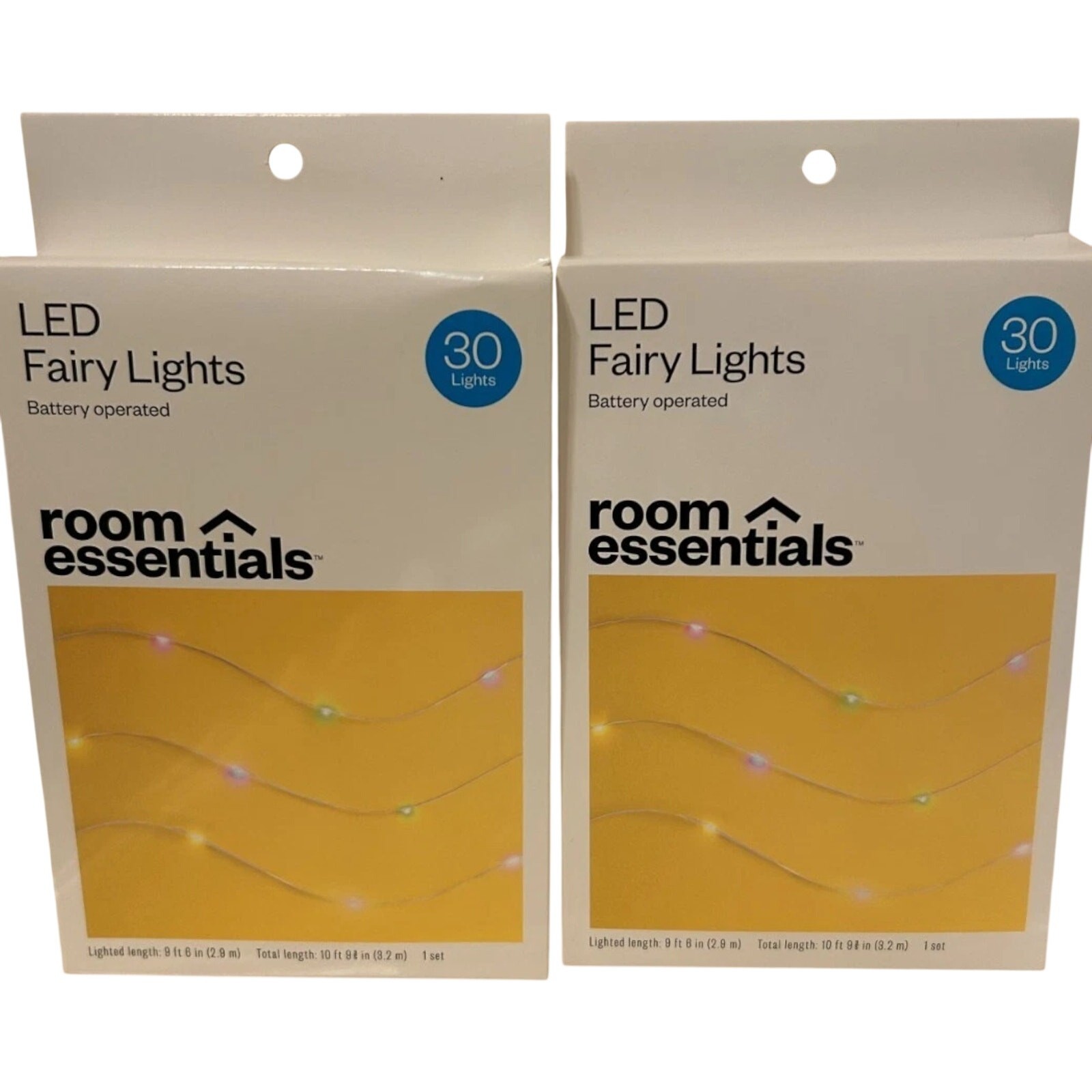 LED Dewdrop Fairy String Lights 2‑Pk 10.5 ft 30ct Pastel Battery Op Silver Wire