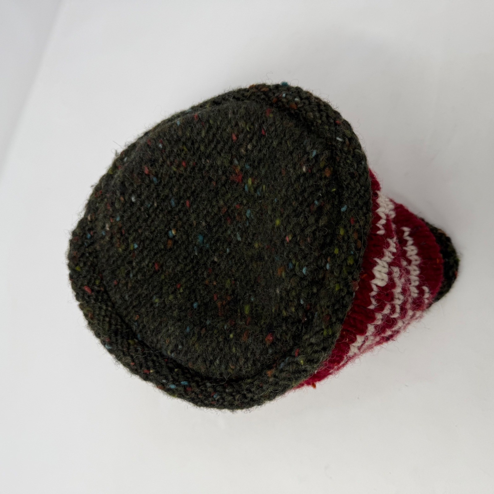 Dyed In The Wool Ireland Fair Isle Beanie Hat Green Red White Knit Woolen Cap