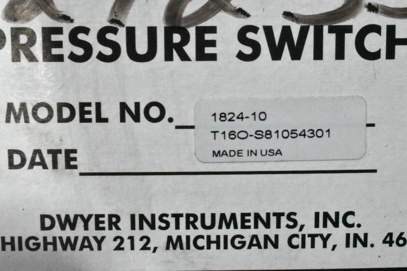 DWYER INSTRUMENTS 1824-10 PRESSURE SWITCH 125/480VAC, 15A