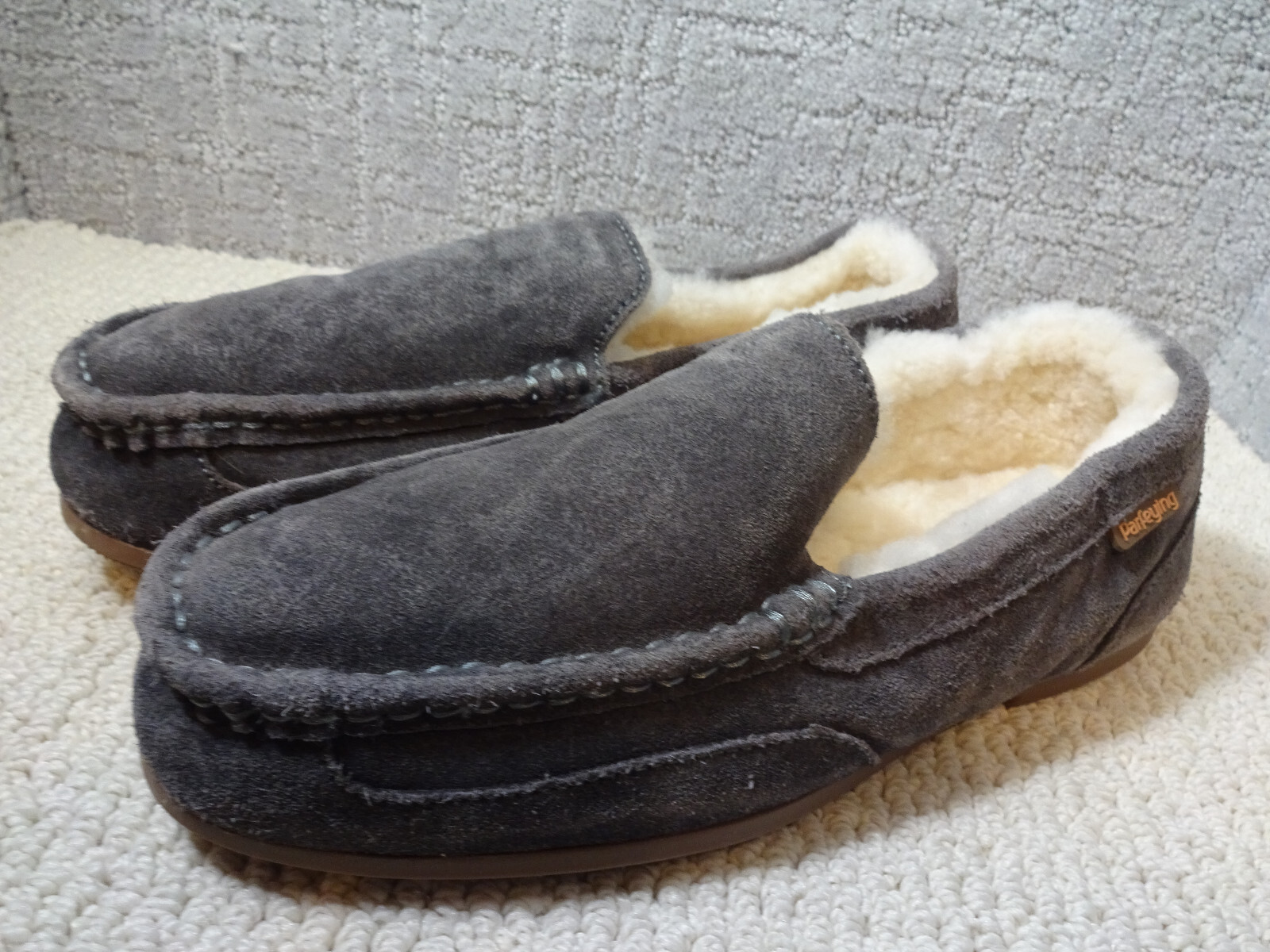 Parfeying Mens Size 11 Gray Indoor Outdoor Sheepskin Moccasins Slip on Shoes