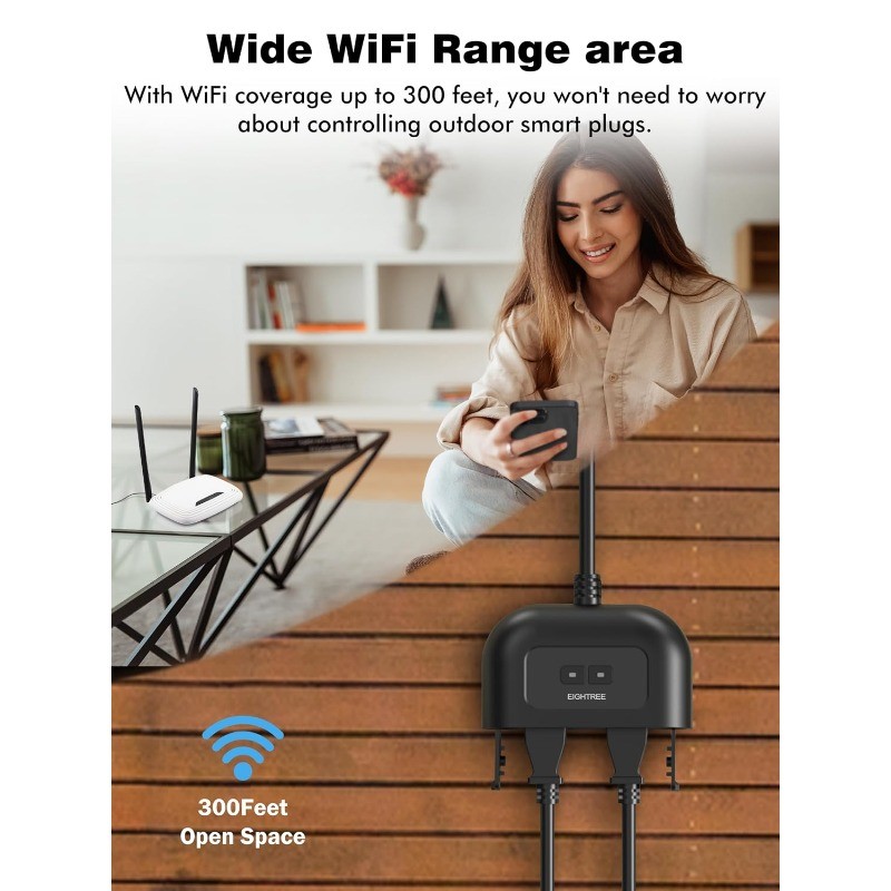 Outdoor Smart Plug Waterproof, Smart Outlet Plug with 2 Independently Controlled