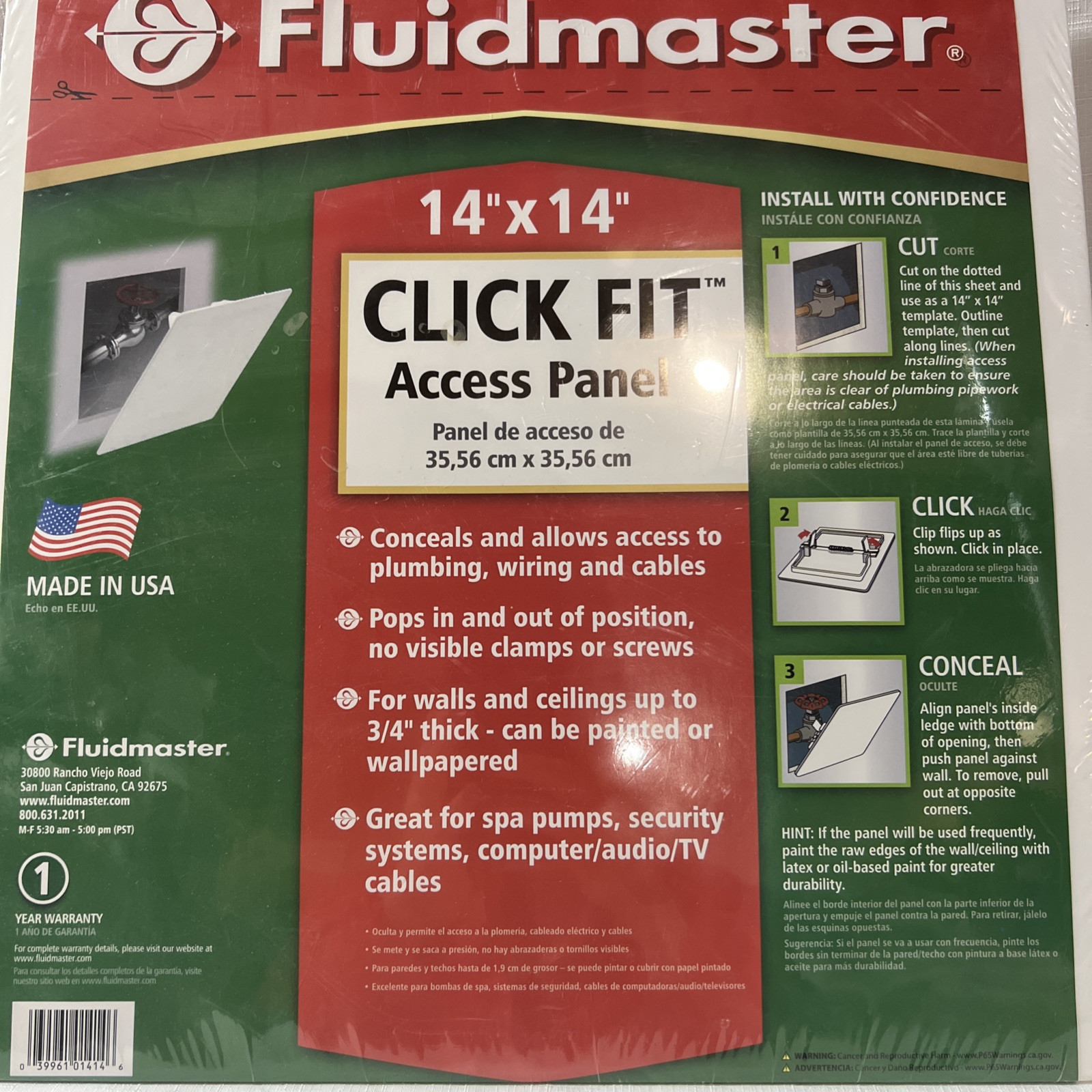 Click-Fit Fluidmaster AP-1414 White Access Panel 14" X 14" - 039961014146 ** New