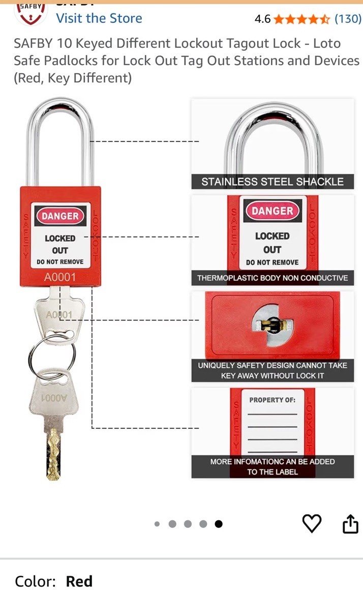 Lockout Tag Out Padlocks Set of 8 NEW 16 Keys Heavy Duty Safety Padlock Red