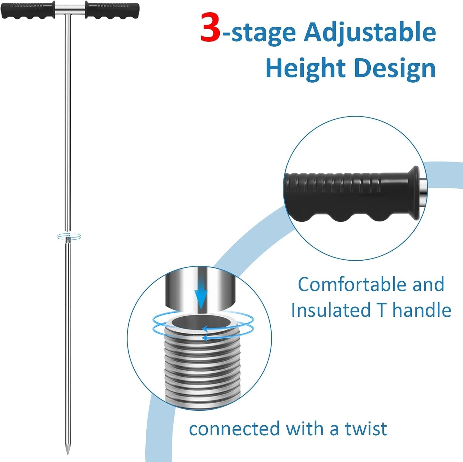 High-Quality 32-48 Inch Soil Probe Rod with Sharp Tip for Precise Depth Locating