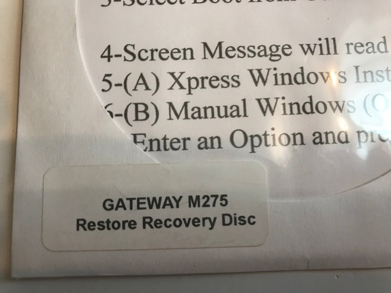 GATEWAY M275 RESTORE RECOVERY DISC FOR XP WINDOWS