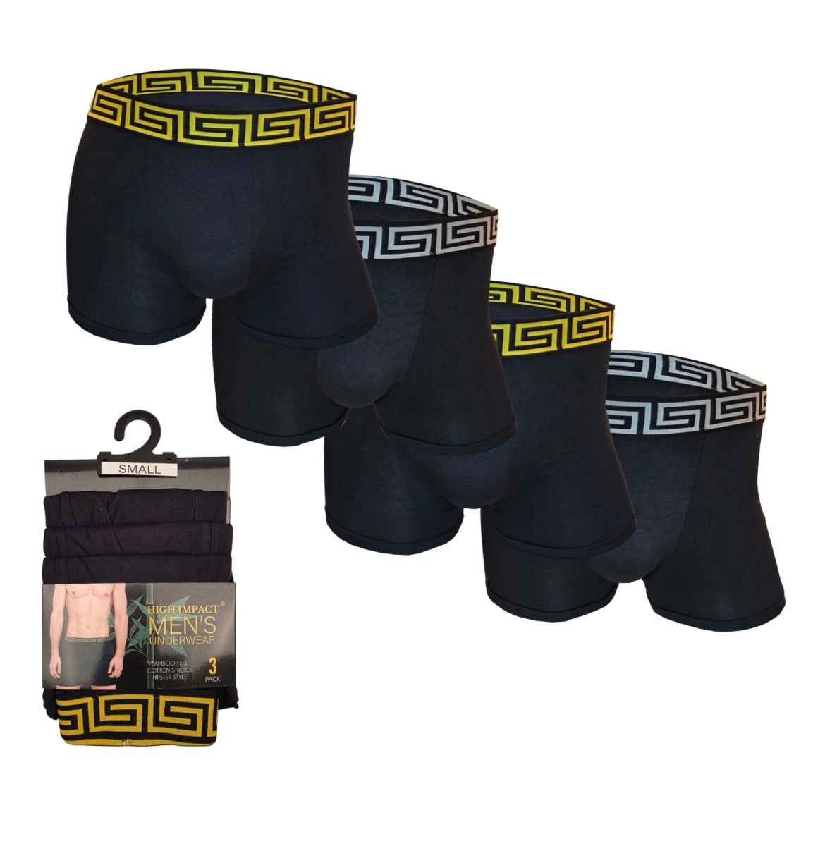 Mens Bamboo Feel Super Soft Greek Pattern Band Boxershorts 6 Pairs Size S to XXL