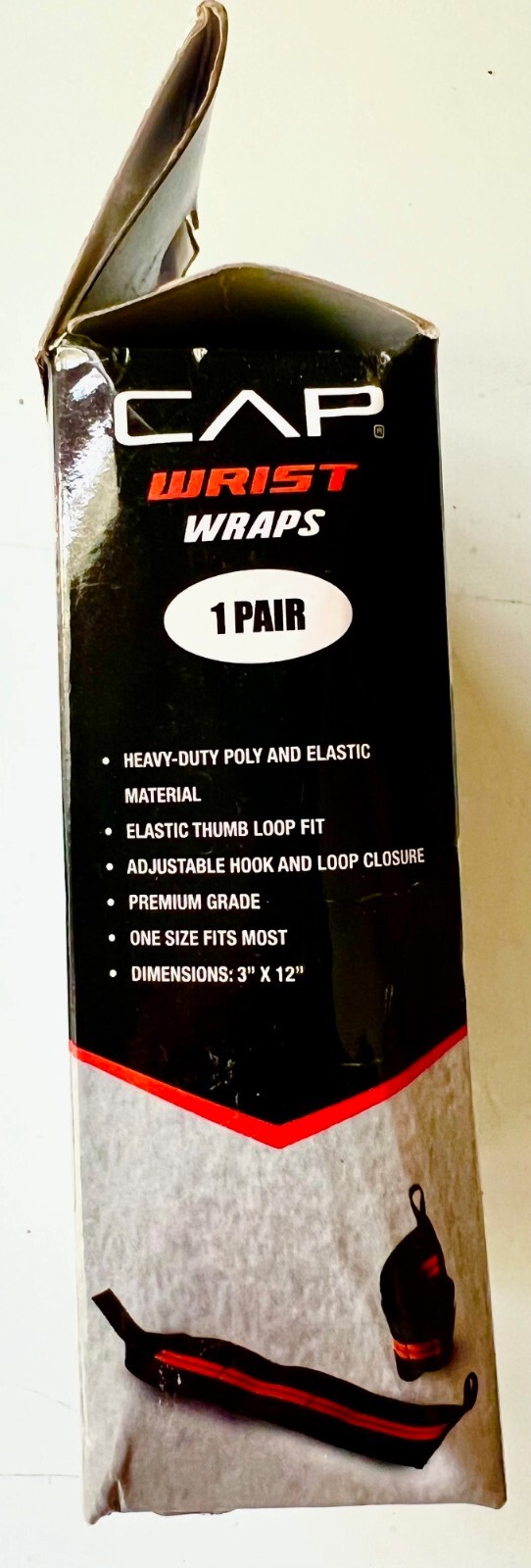 Cap Wrist Wraps 1 Pair Black Red 3" x 12" New