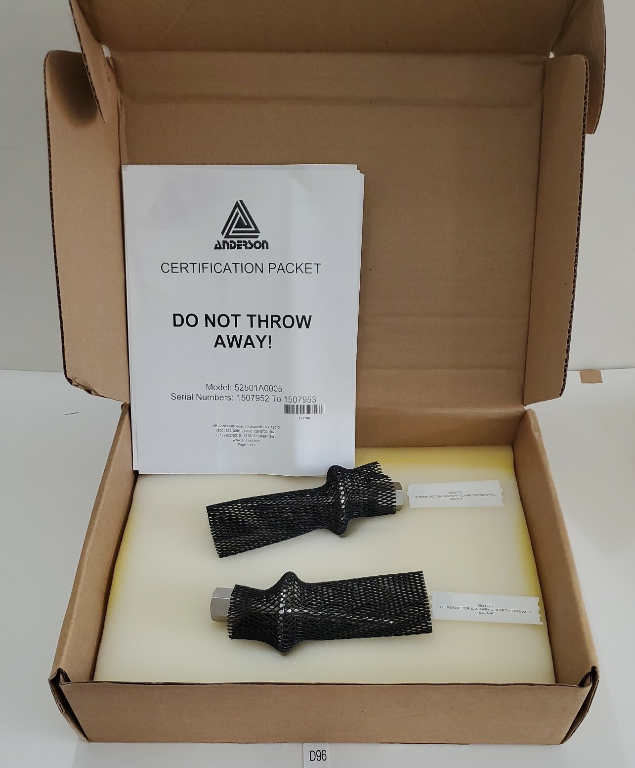 *NEW* LOT OF 2 Anderson 52501A0005 Thermometer Sanitary Clamp Thermowell