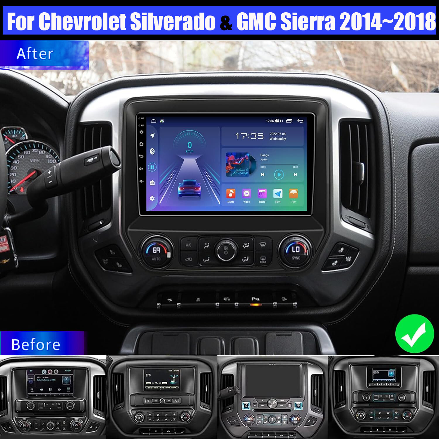 4+64G Auto Stereo Radio Carplay GPS For 2014-18 Chevrolet Silverado GMC 1280*800
