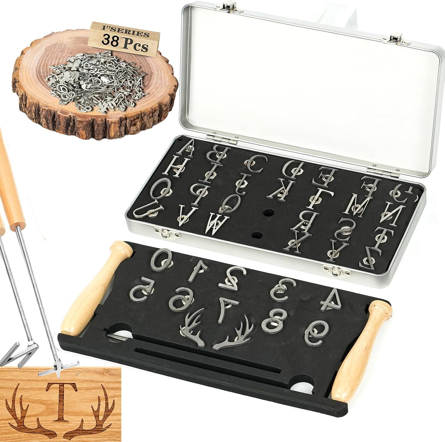 1" 38 Pcs Branding Iron for Wood Leather Hats, Alphabet A-Z Number 0-9 & 1.6" An