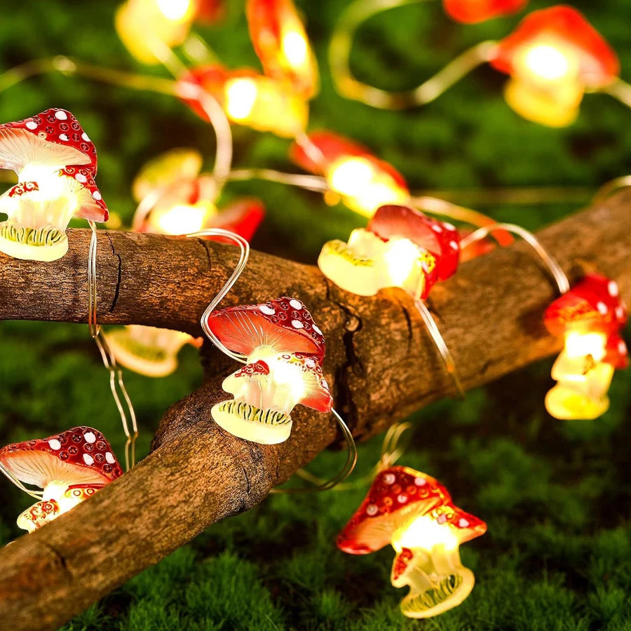 LED mushroom light, copper wire light string, micro landscape atmosphere decorat