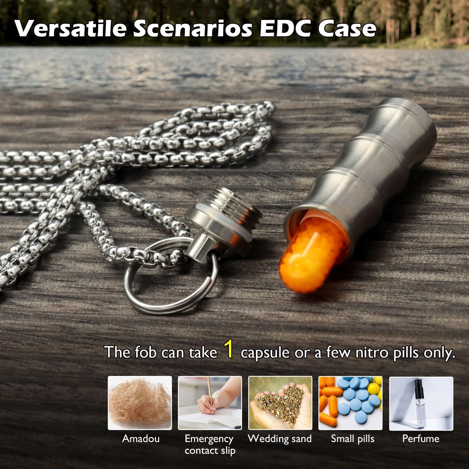 Titanium Small Pill Box Case Necklace Nitro Mini Tc01-ti-bamboo