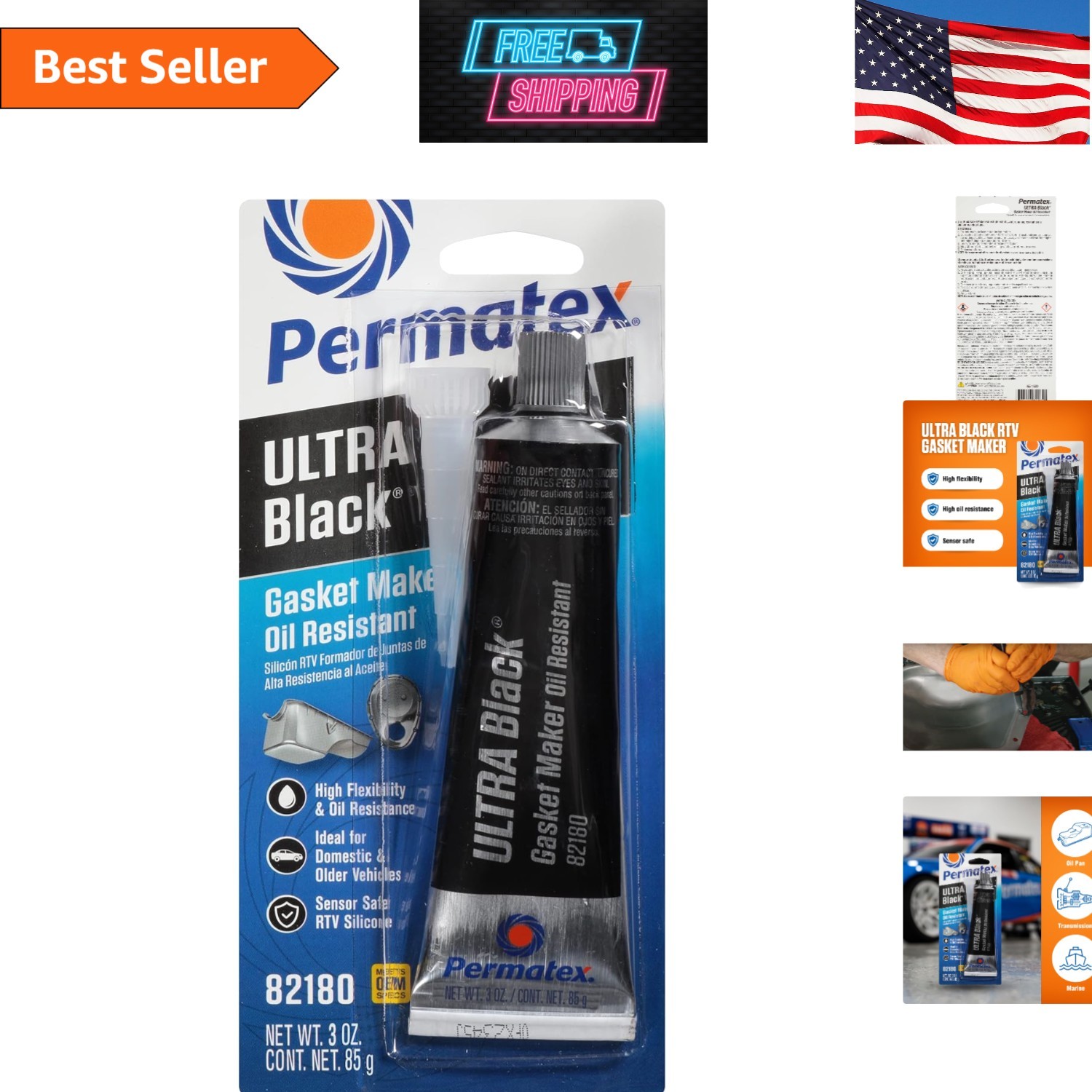 Ultra Black Oil Resistant RTV Silicone Gasket Maker - 3.35 oz for Fluid Sealing