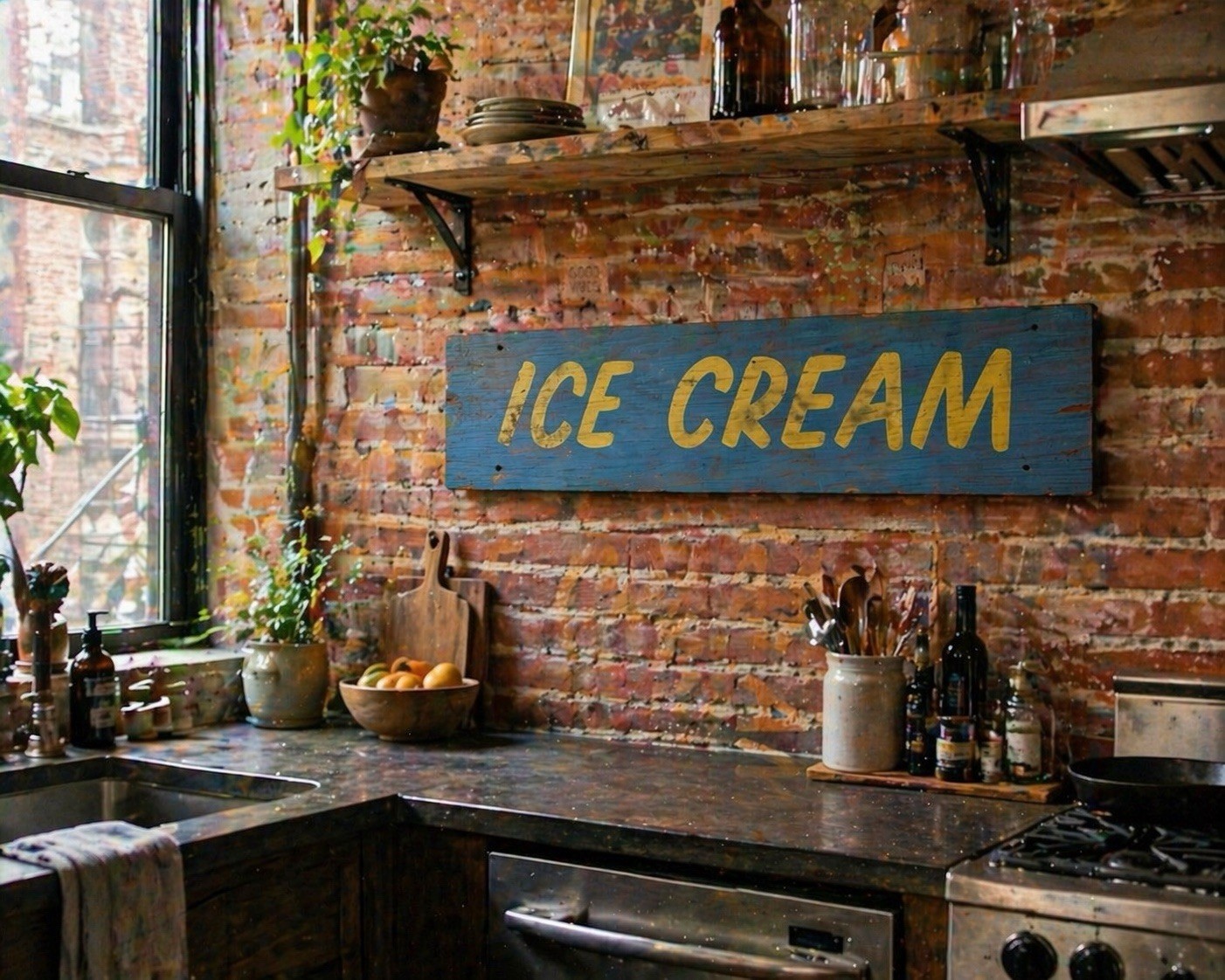 Vtg Trade 60s Ice Cream Advertising Country Primitive Sign Bar Kitchen Carnival