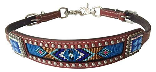 Showman Leather Wither Strap w/ Blue Beaded Navajo Design