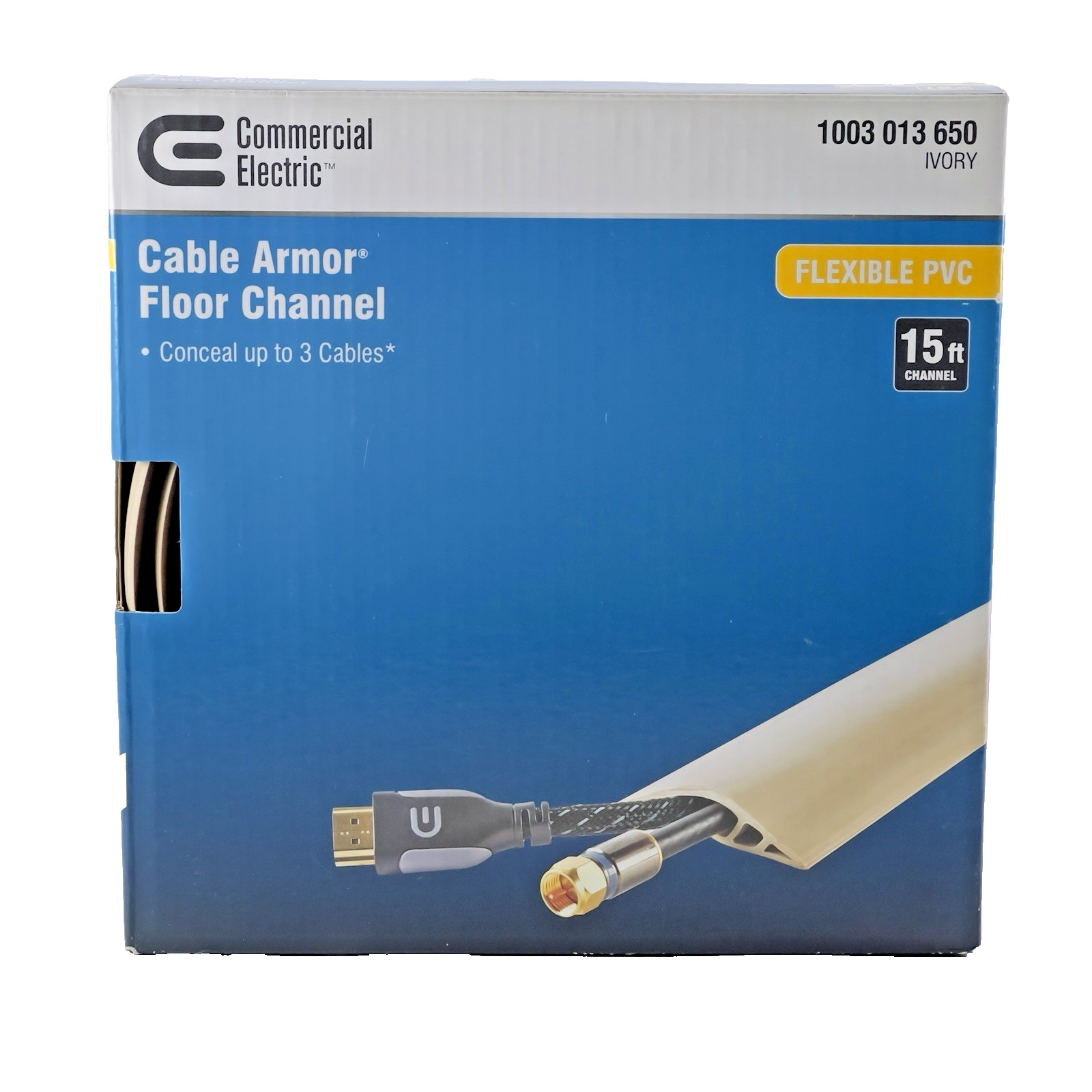 Commercial Electric Ivory 15 Foot Flexible PVC Cable Armor Floor Channel NEW