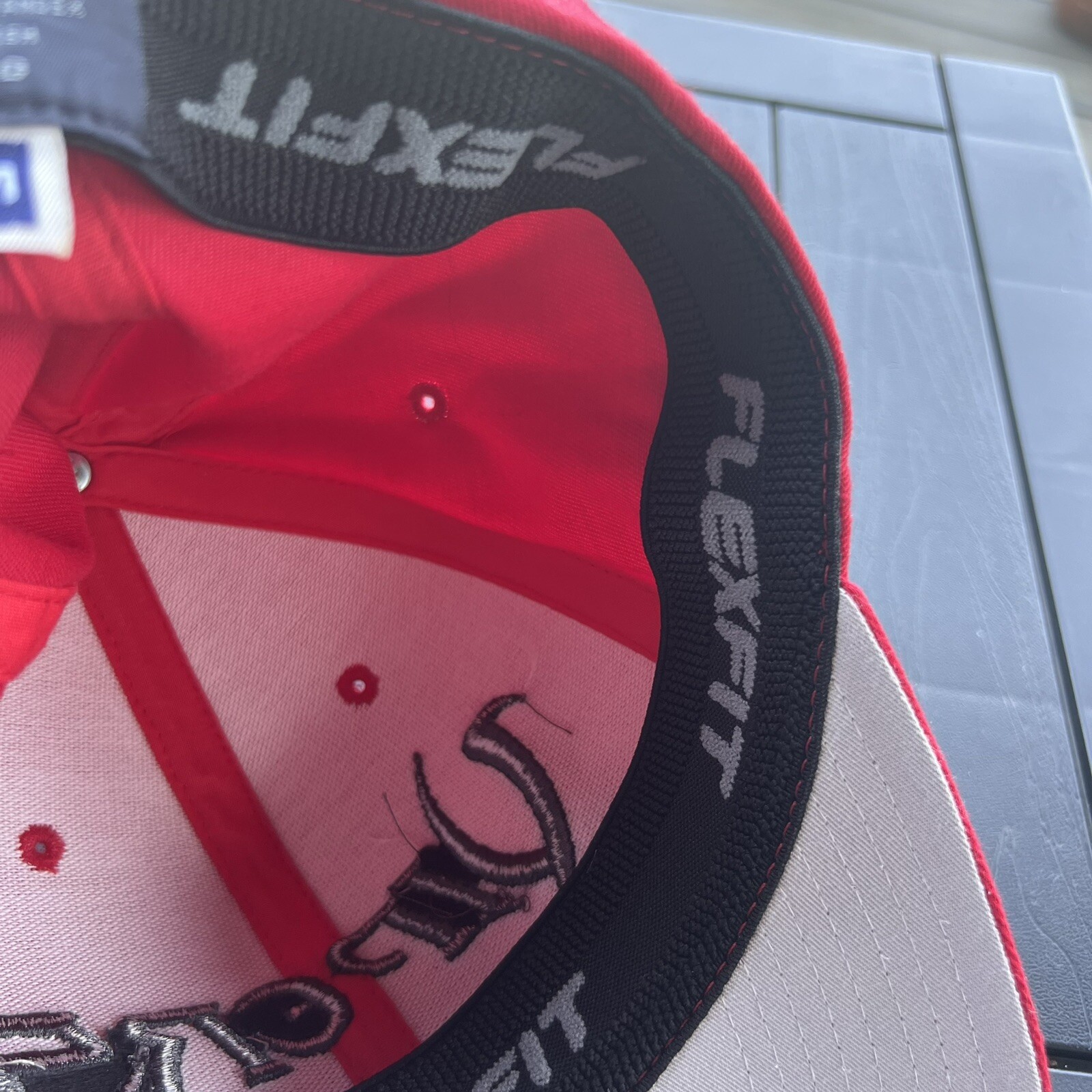 Vipers Script in Gray on Red Hat Cap Yupoong S-M Flex Fit EUC