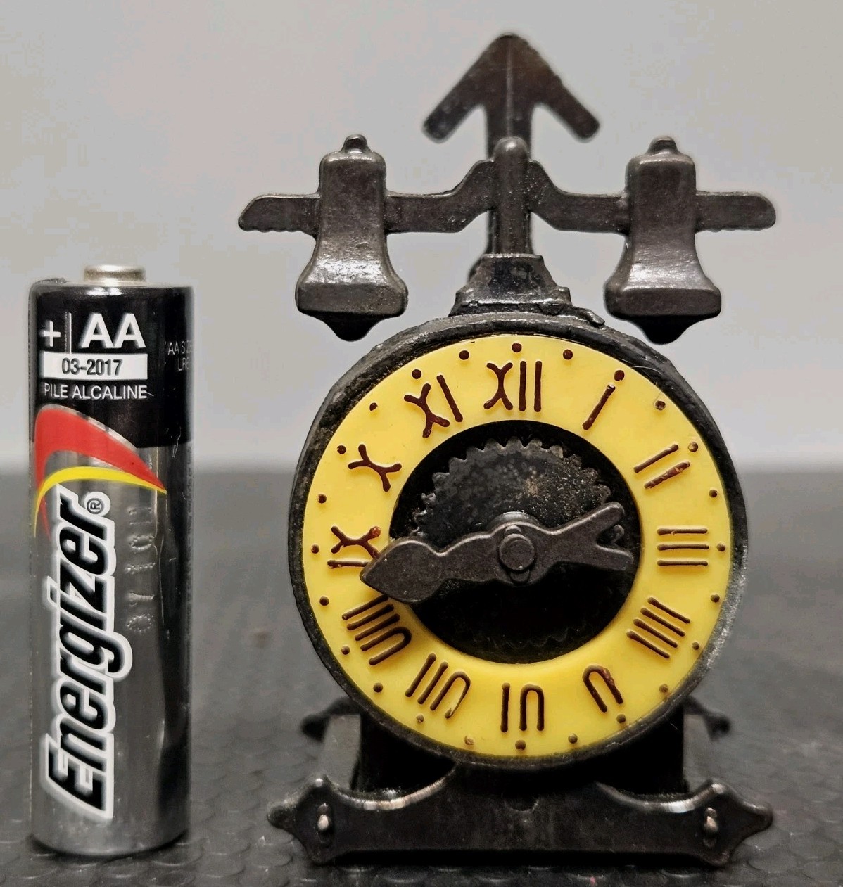 Vintage Miniature Die Cast Clock Pencil Sharpener 2.75" Tall