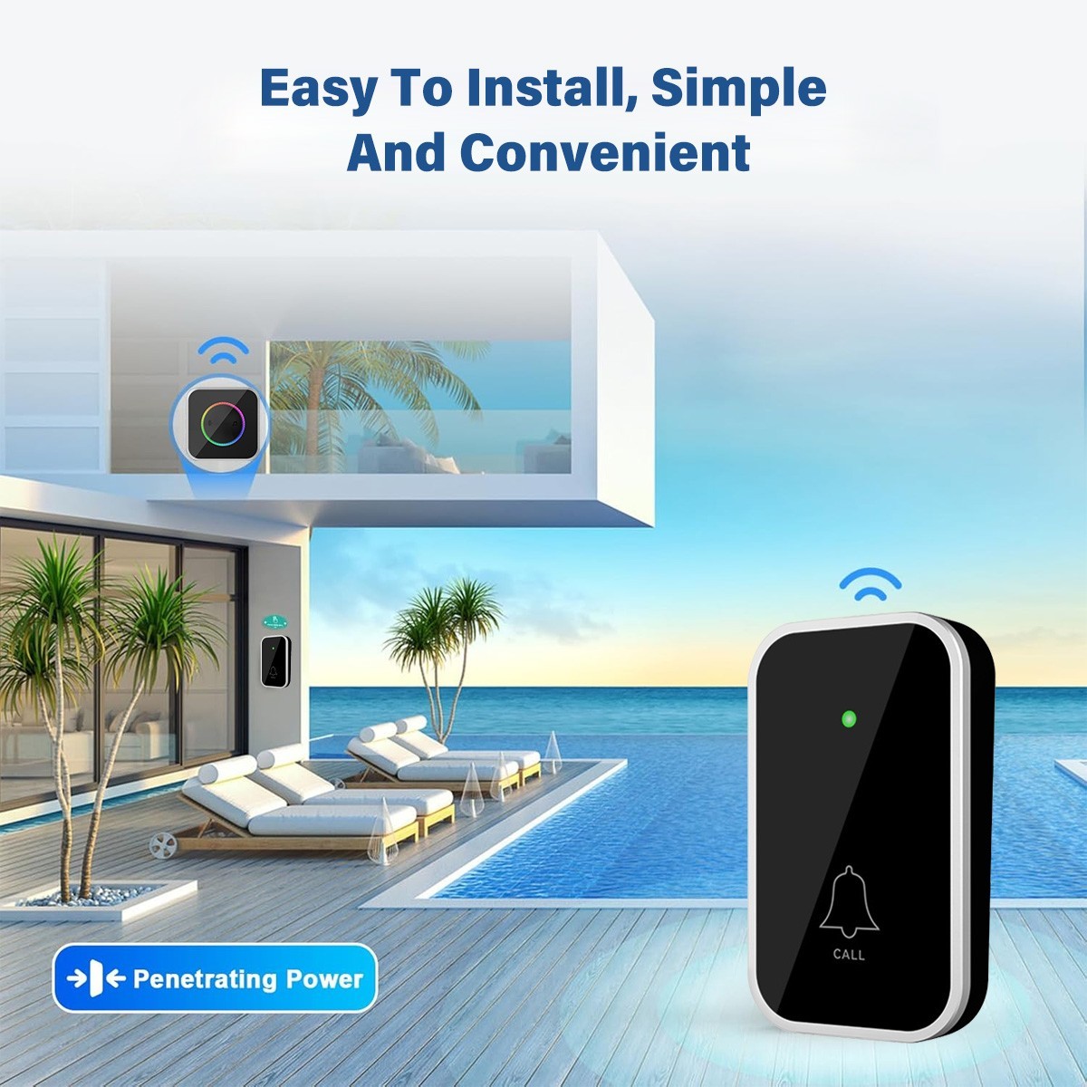 Waterproof Wireless Doorbell Adjustable Volume Plugin Receiver 45 Chime