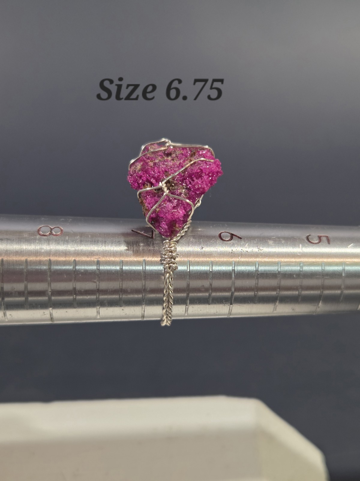 Genuine Handcrafted 999 Fine Silver Wirewrapped Ring With Rough Ruby Corundum